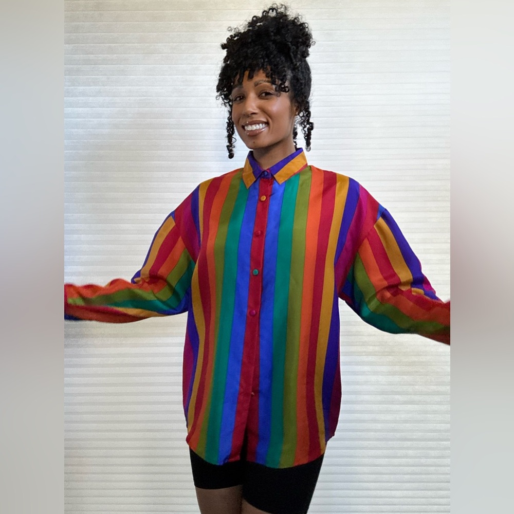 Vintage The Limited 100% Silk Blouse – Rainbow Stripes - Picture 8 of 14